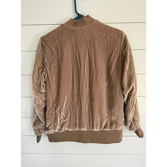 Madewell Champagne Silk and Rayon Velvet Ribbed Bomber Jacket Size XS - Picture 4 of 5